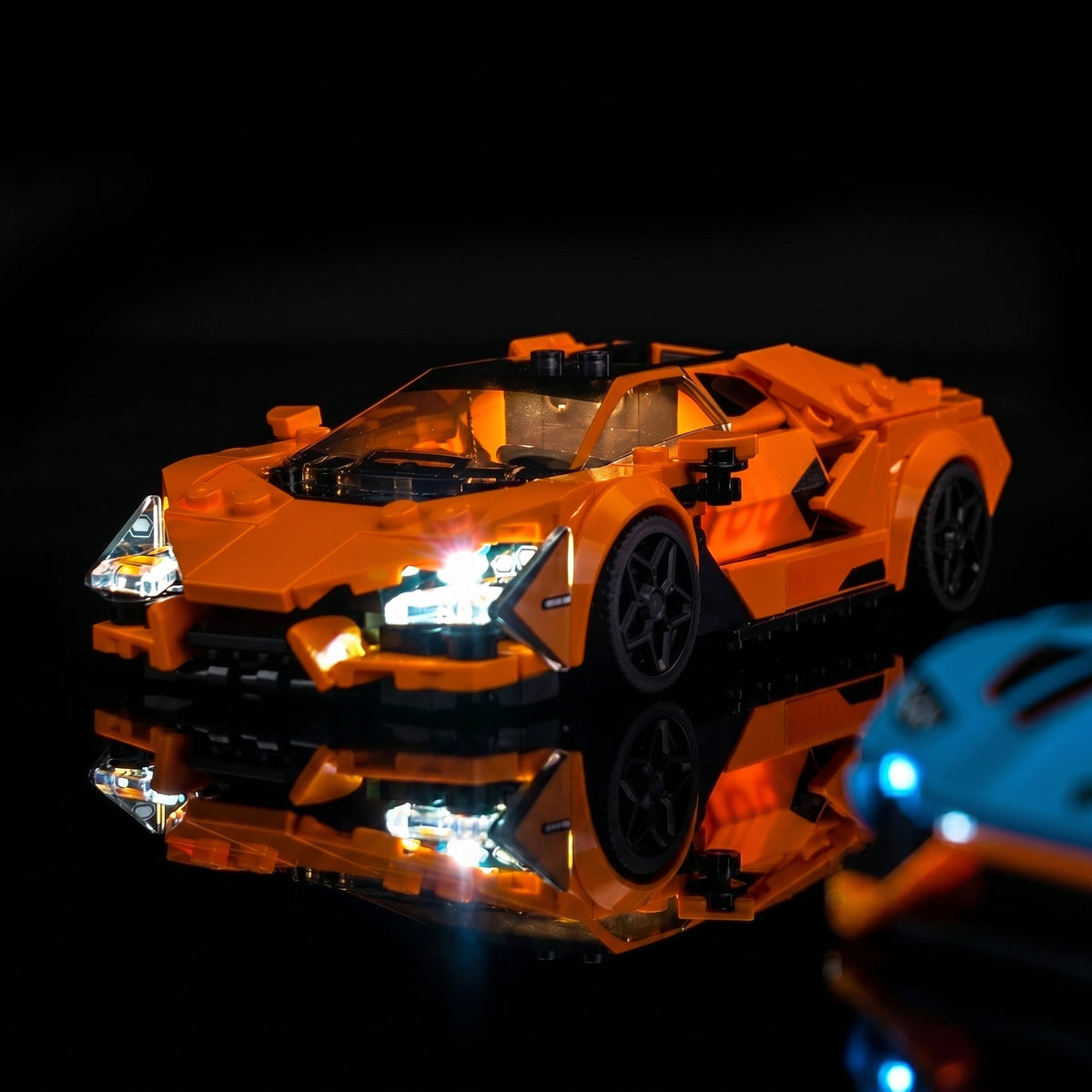LEGO® Lamborghini Revuelto & Huracán STO #77238 — showcase lighting view (premium LED light kit)