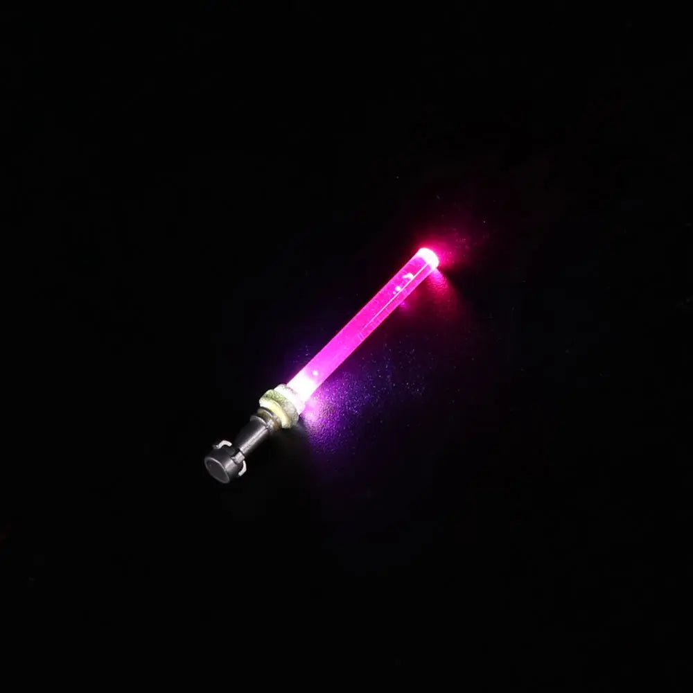 LED Lightsaber for LEGO Star Wars Minifigures – Light Up the Battle! side angle with lights on (LED lights for LEGO® builds)