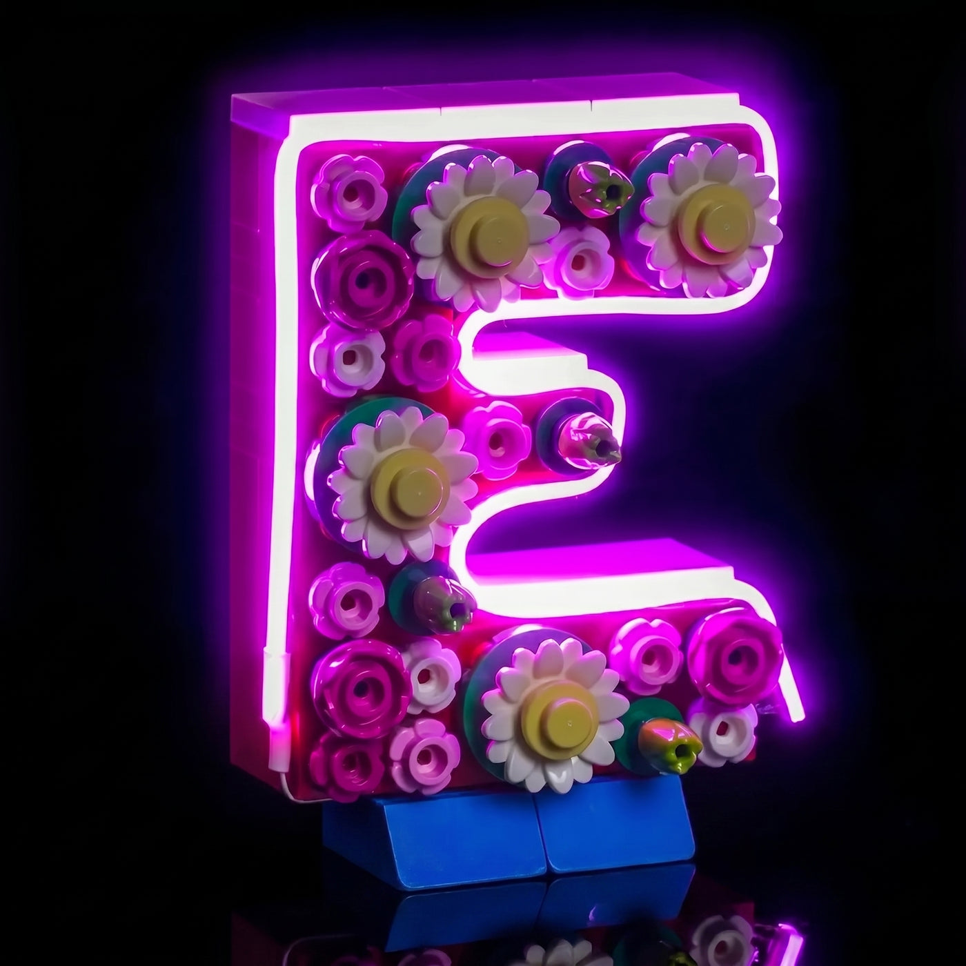 LEGO® Love Letters #40867 illuminated at night, with the LED lighting kit
