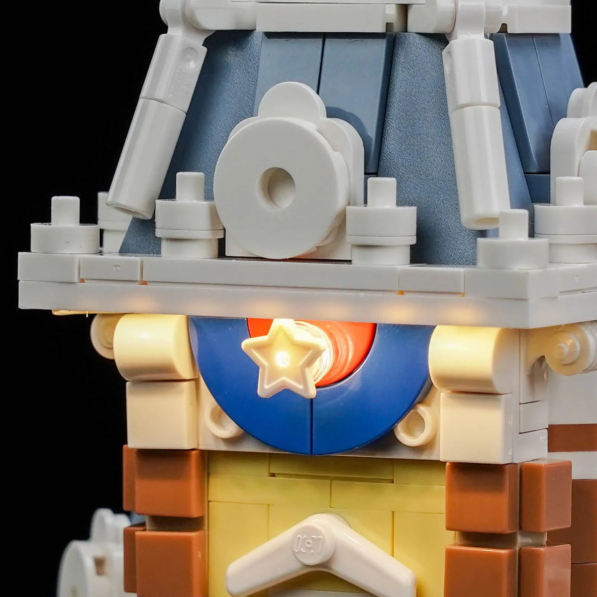 front view fully lit: Bright My Bricks USB-powered LED light kit for LEGO® Main Street, U.S.A. #43302
