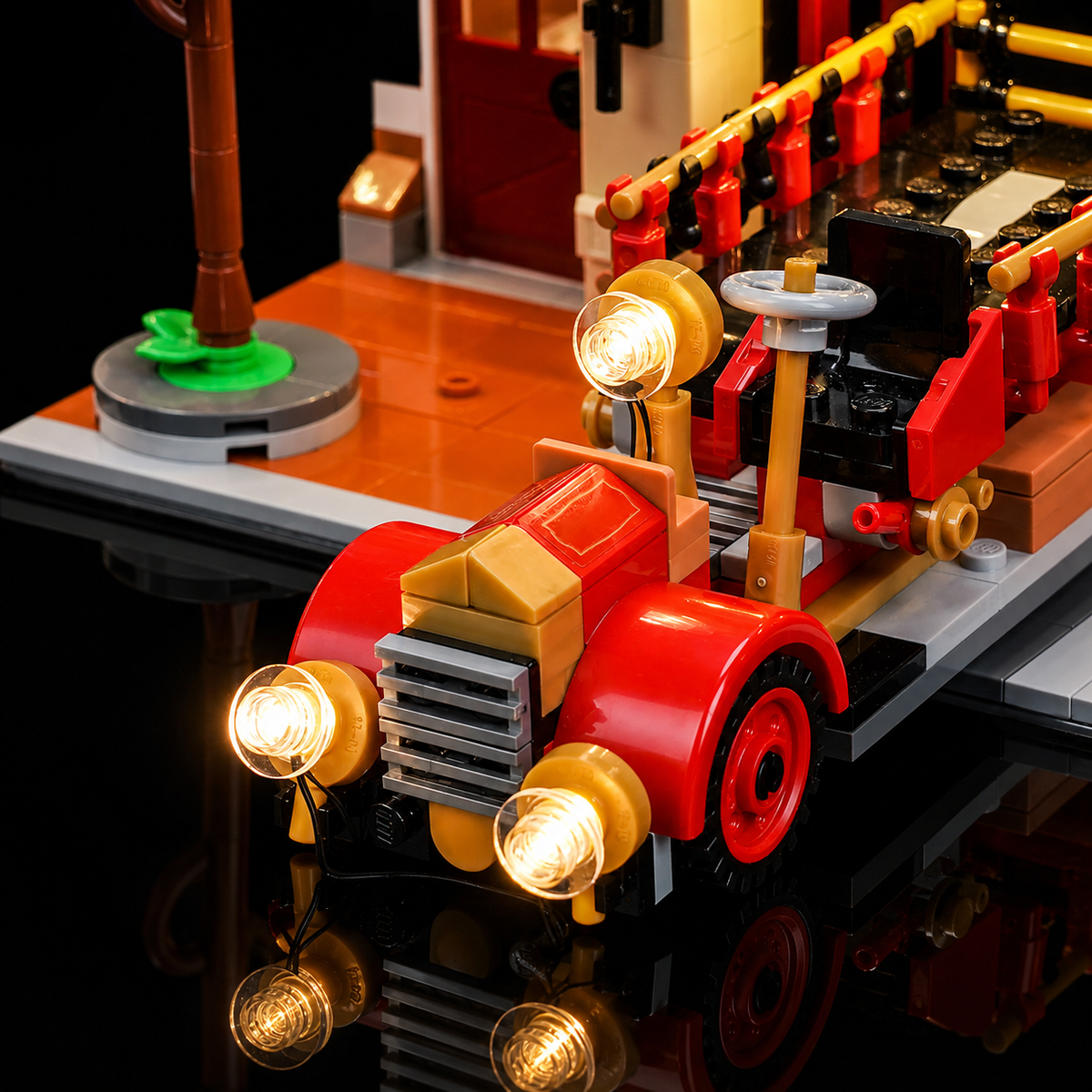 LEGO® Main Street, U.S.A. #43302 brightened interior detail, with the custom LED lighting