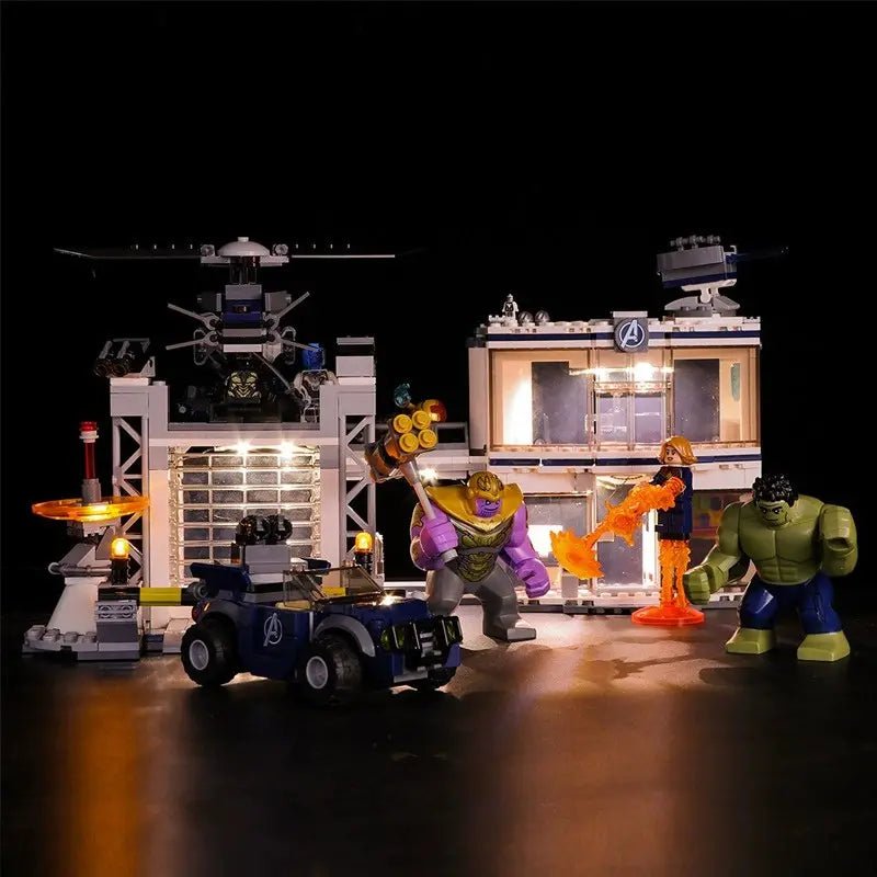 LEGO Marvel Avengers Compound Battle #76131 illuminated at night