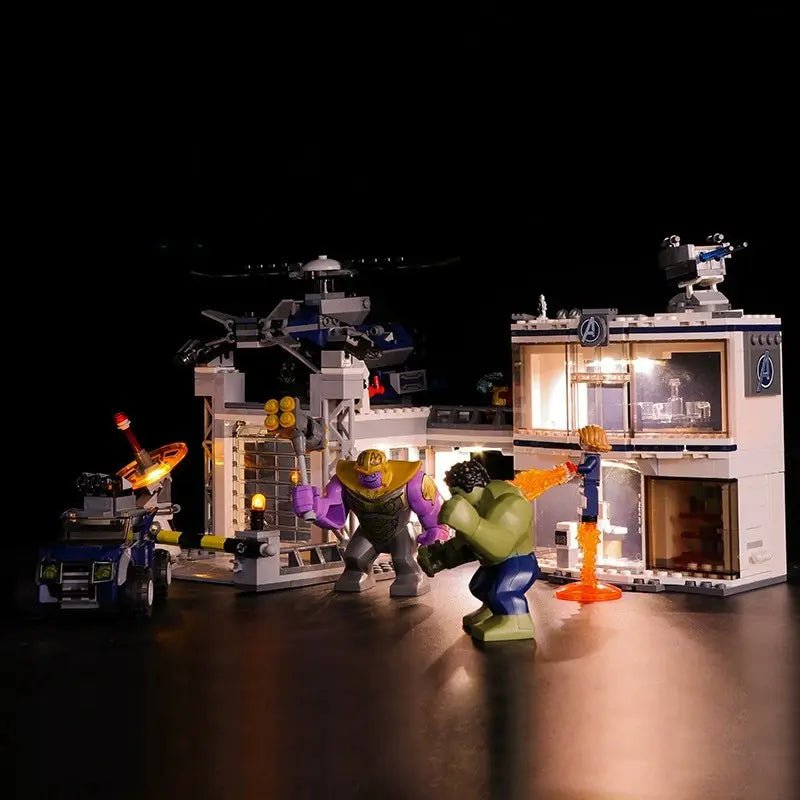 Close-up of LED lights on LEGO Marvel Avengers Compound Battle #76131