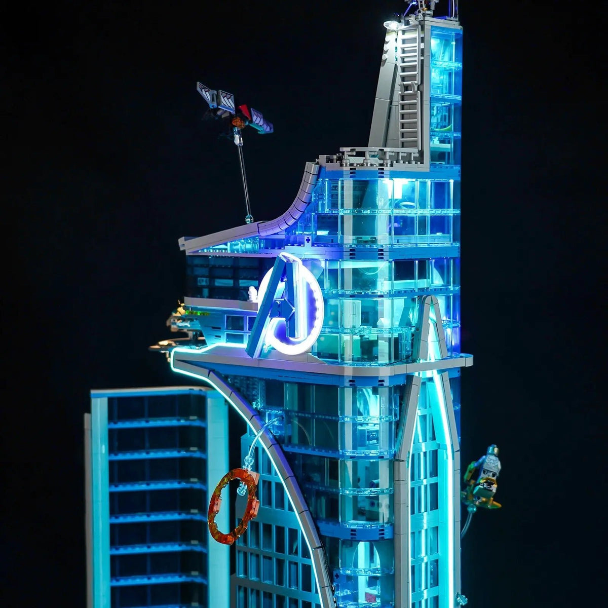 LEGO® Marvel Avengers Tower #76269 — showcase lighting view (LED lighting kit)