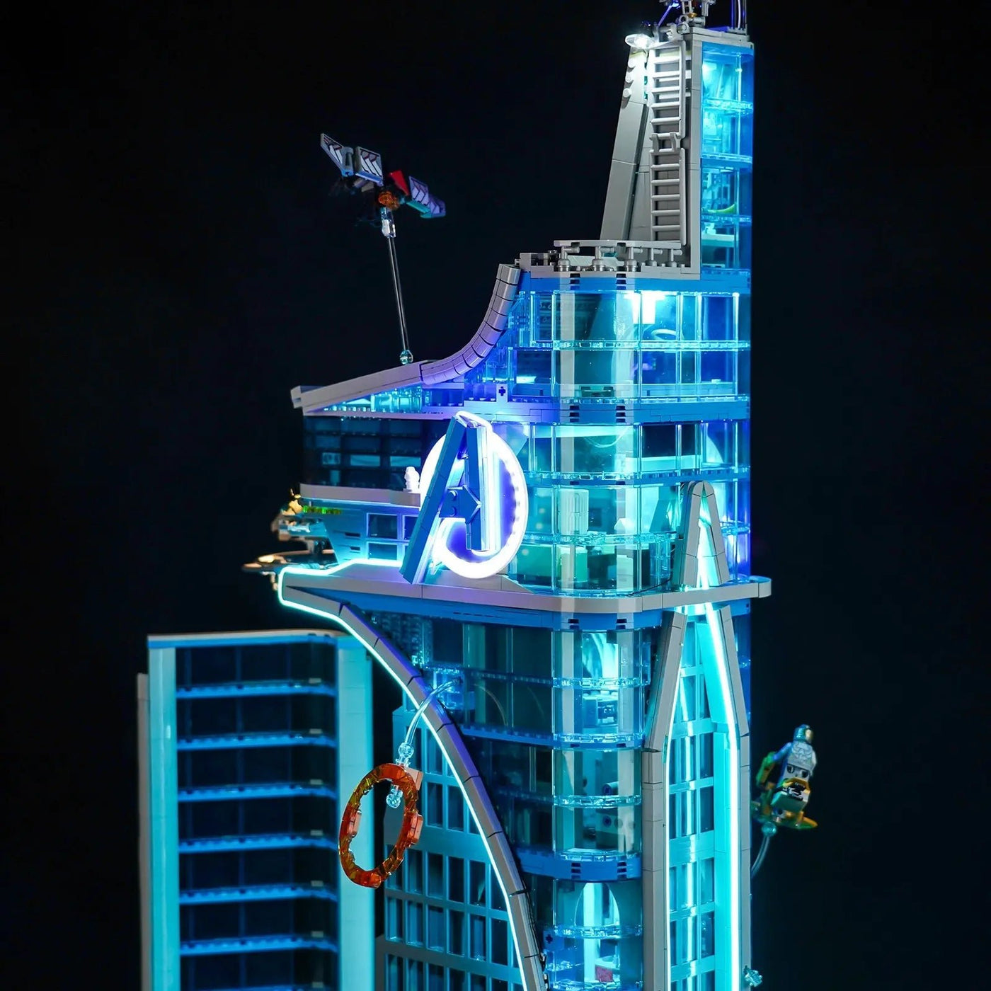 LEGO® Marvel Avengers Tower #76269 — showcase lighting view (LED lighting kit)