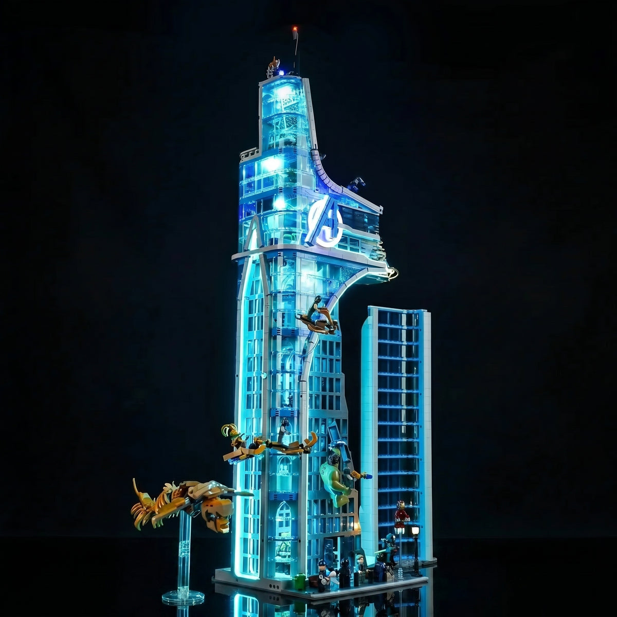 RGB LED light kit for LEGO® Marvel Avengers Tower #76269, close-up of the LED lighting detail