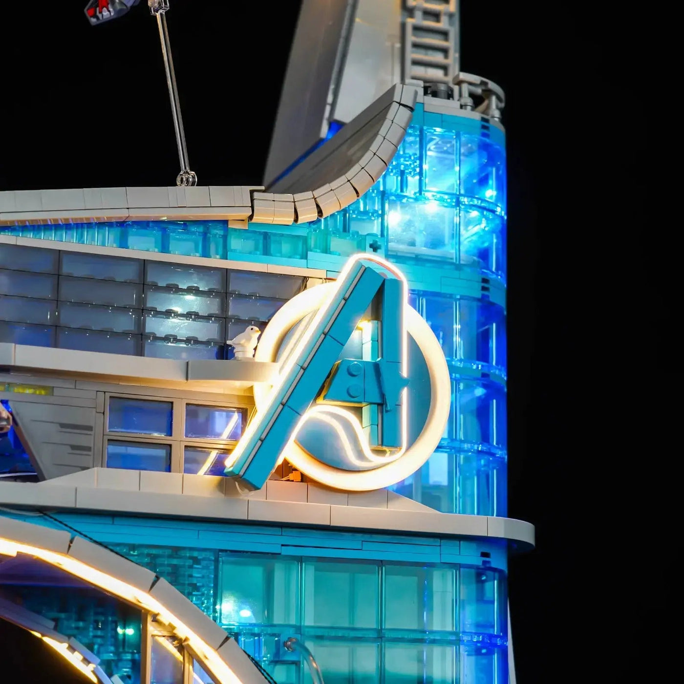 illuminated at night: Bright My Bricks premium LED light kit for LEGO® Marvel Avengers Tower #76269
