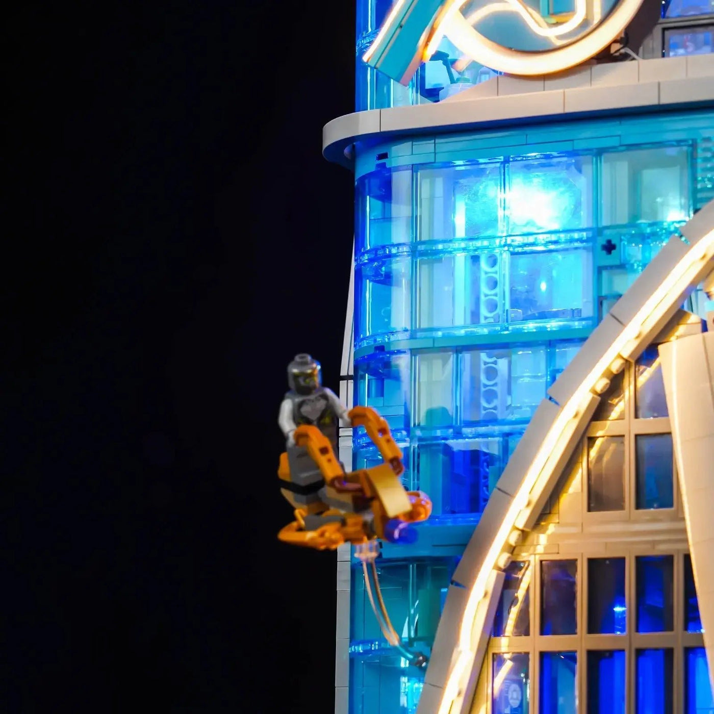 RGB LED light kit for LEGO® Marvel Avengers Tower #76269, close-up of the LED lighting detail