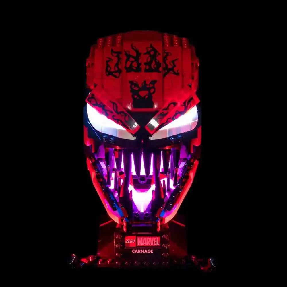 LEGO® Marvel Carnage #76199 — LED kit powered on (custom LED lighting)