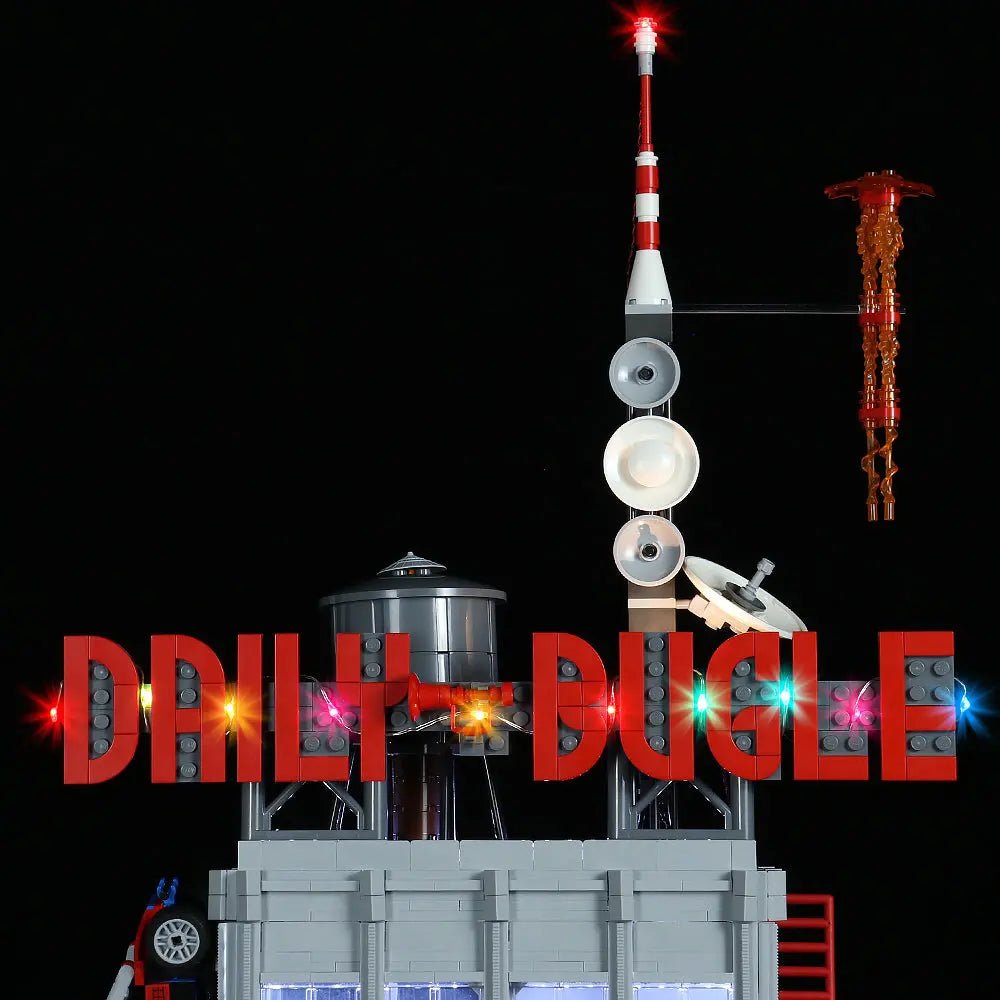 fully illuminated on display: Bright My Bricks LED light kit for LEGO® Marvel Daily Bugle #76178