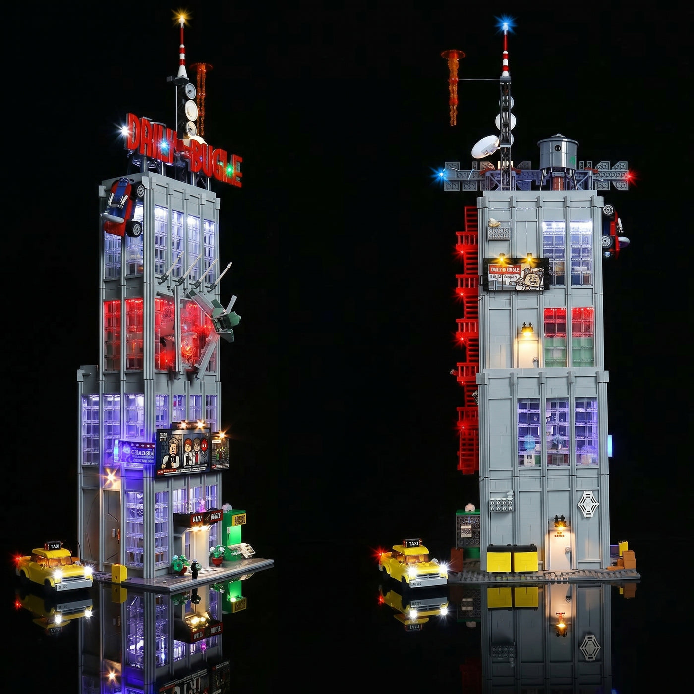LEGO® Marvel Daily Bugle #76178 LED strips and bricks detail, with the LED lighting kit