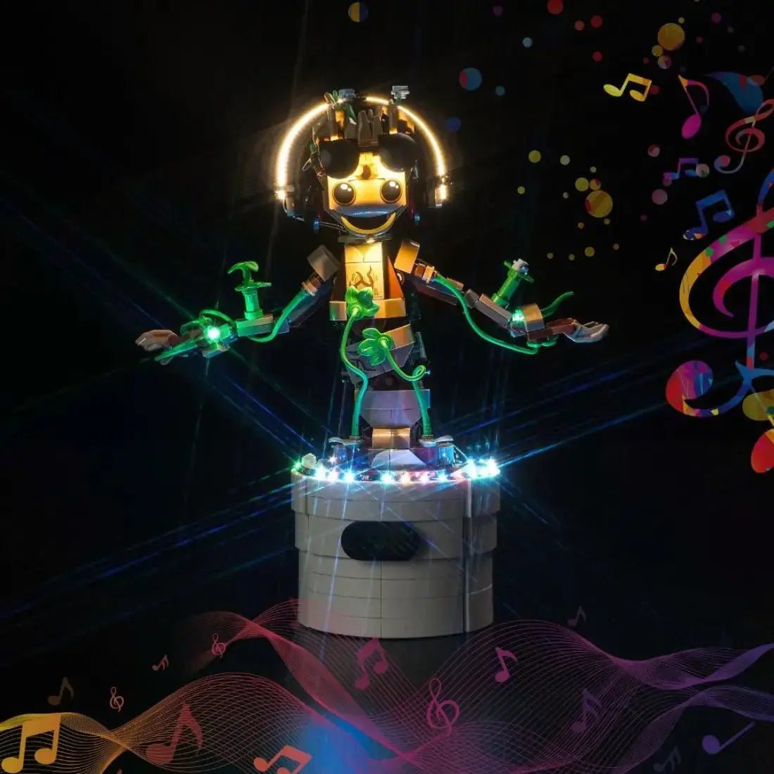 LEGO Marvel Dancing Groot #76297 with LED lights installed