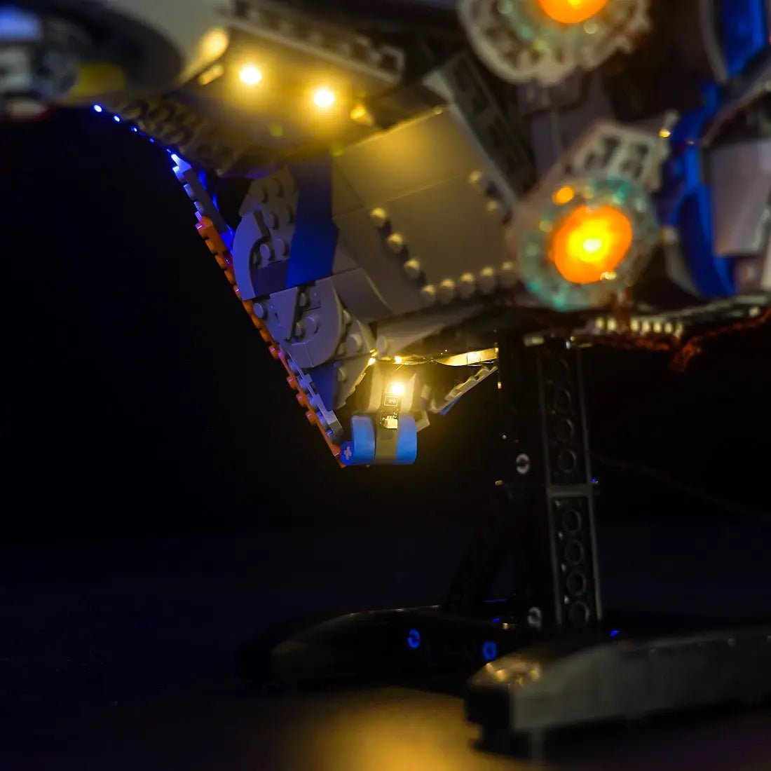 Close-up of LED lights on LEGO Marvel Guardians of the Galaxy: The Milano #76286