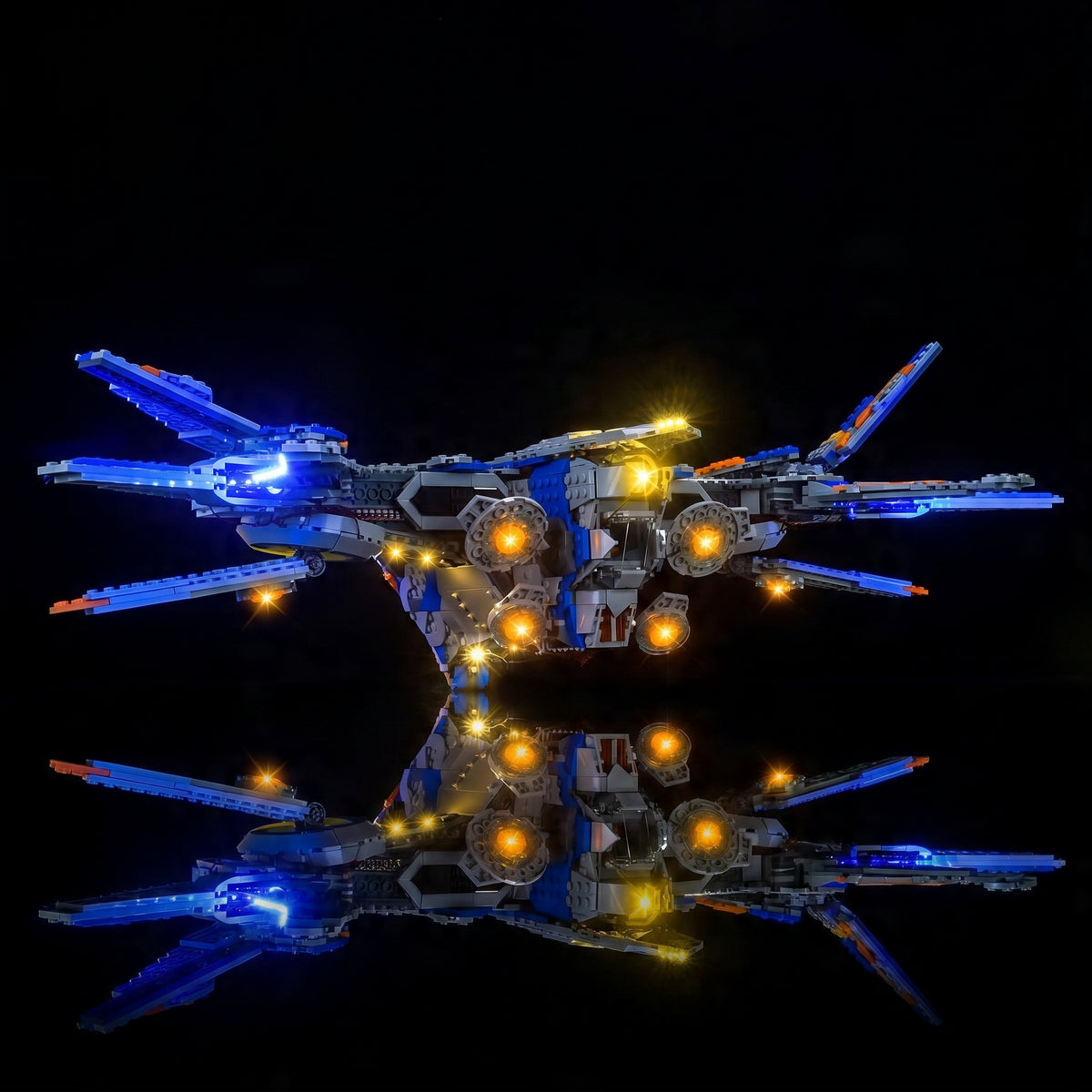 lighting effect on the build: Bright My Bricks DIY LED light kit for LEGO® Marvel Guardians of the Galaxy: The Milano #76286