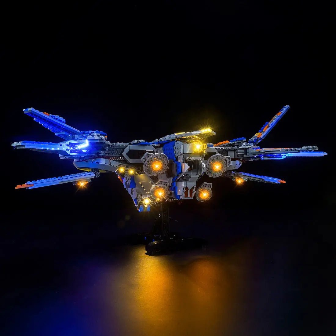 Close-up of LED lights on LEGO Marvel Guardians of the Galaxy: The Milano #76286