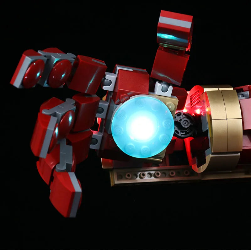 LEGO® Marvel Hulkbuster #76210 lighting effect on the build, with the RGB LED light kit