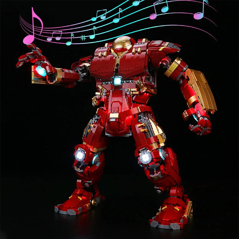 LEGO® Marvel Hulkbuster #76210 lighting effect on the build, with the custom LED lighting