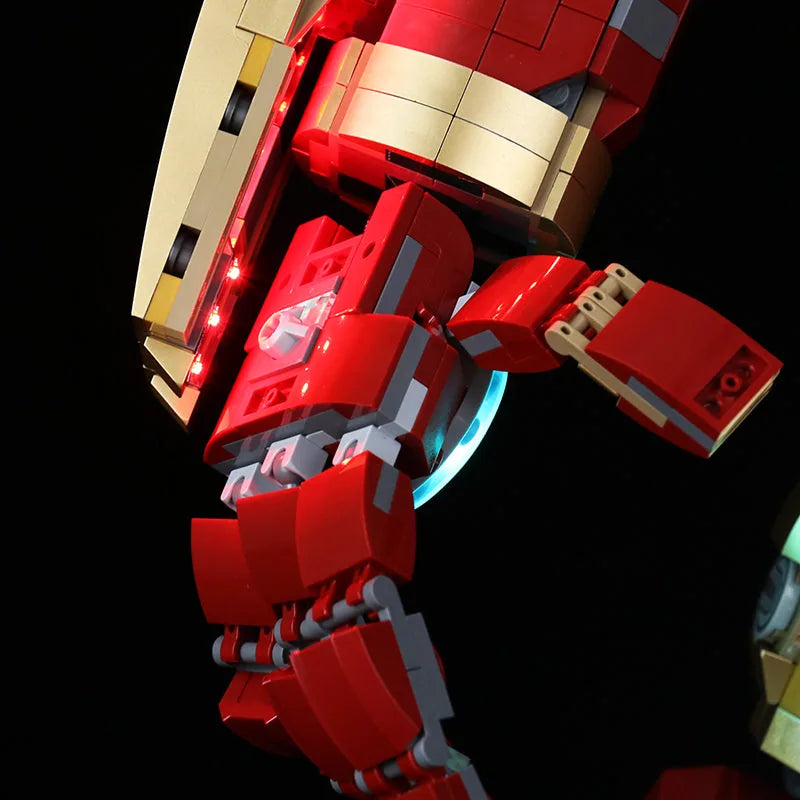LEGO® Marvel Hulkbuster #76210 warm LED glow detail, with the light kit