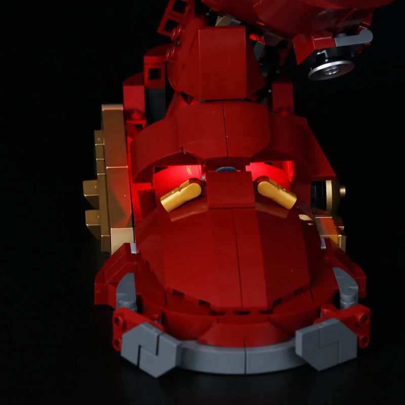 LEGO® Marvel Hulkbuster #76210 before-and-after lighting, with the RGB LED light kit