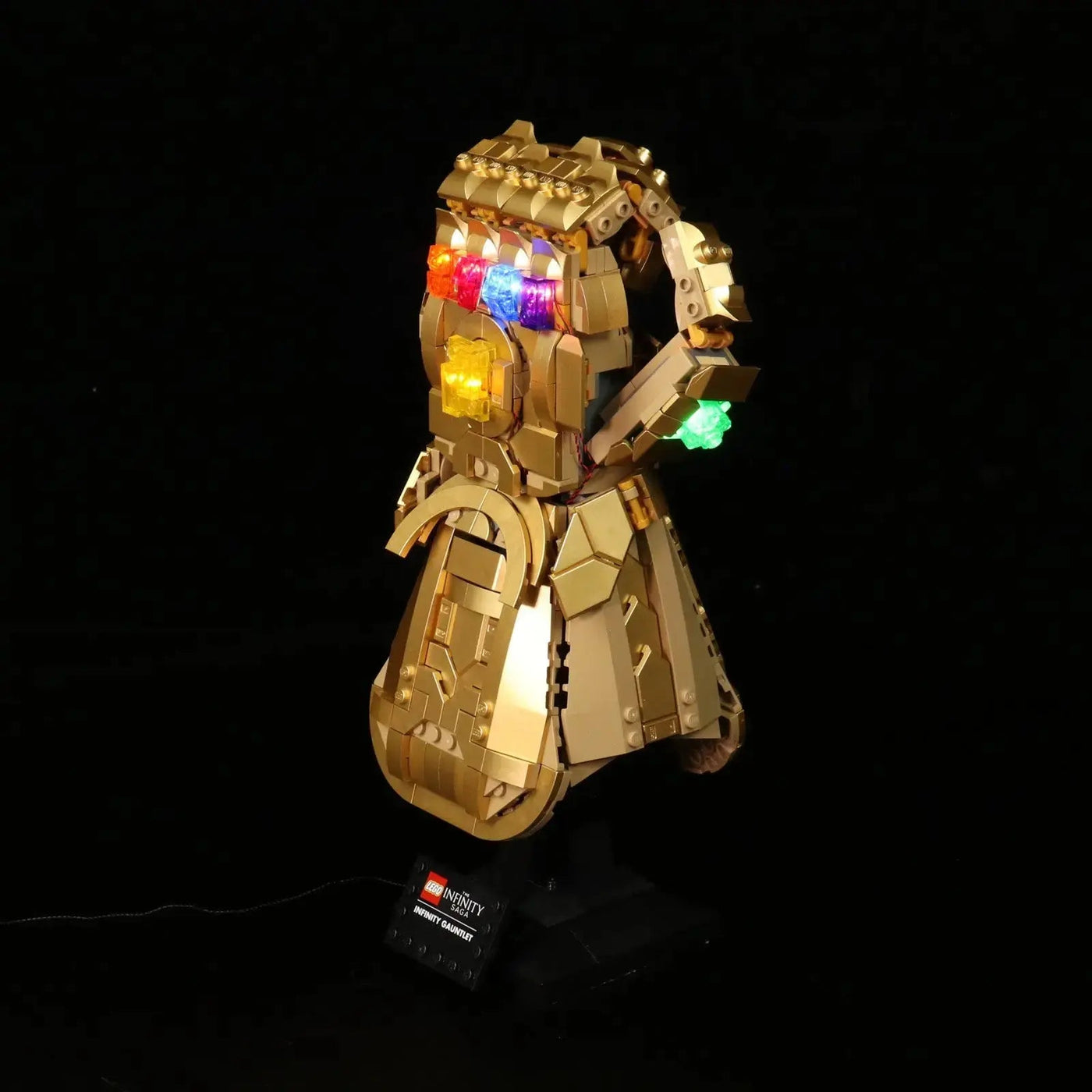 LEGO® Marvel Infinity Gauntlet #76191 brightened interior detail, with the LED lights