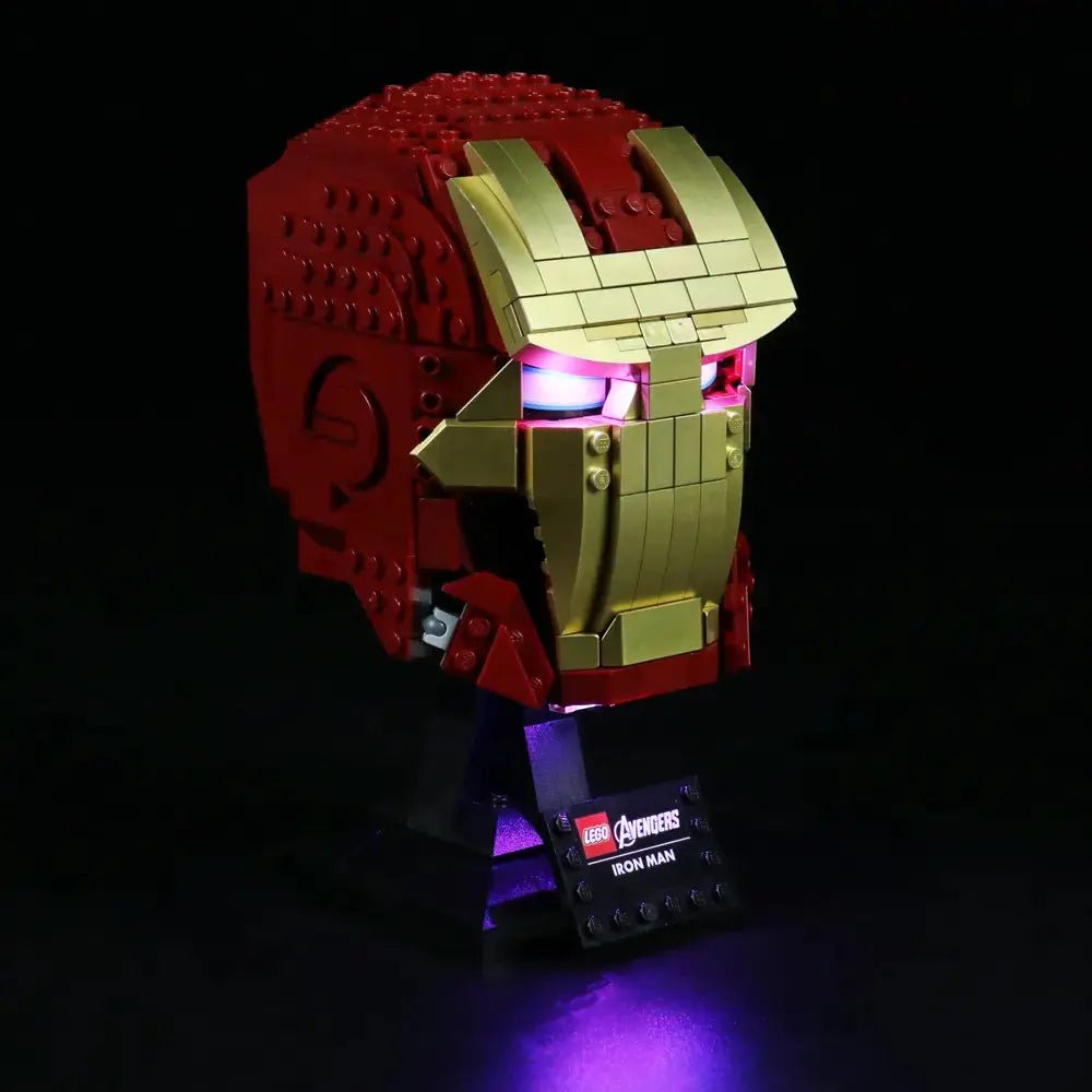 custom LED lighting for LEGO® Marvel Iron Man Helmet #76165, LED strips and bricks detail
