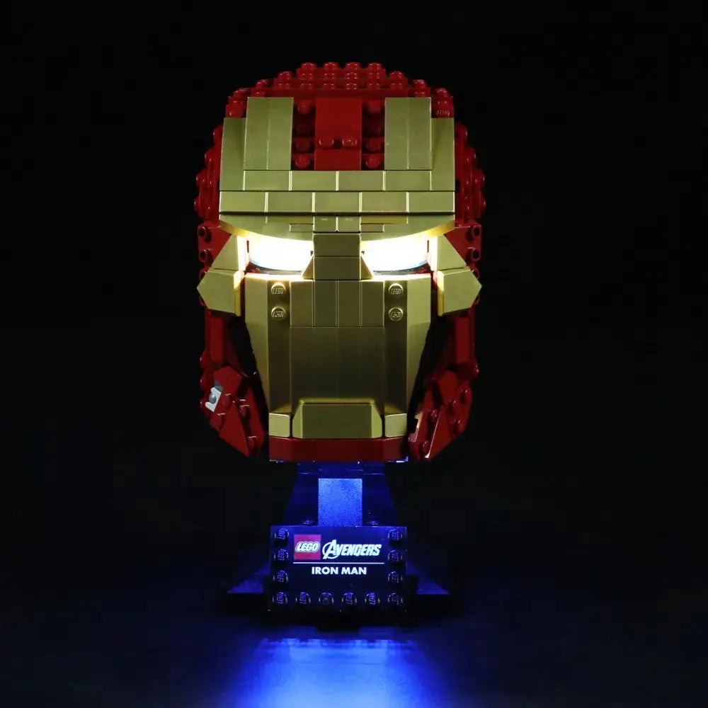LEGO® Marvel Iron Man Helmet #76165 — installed and glowing (light kit)