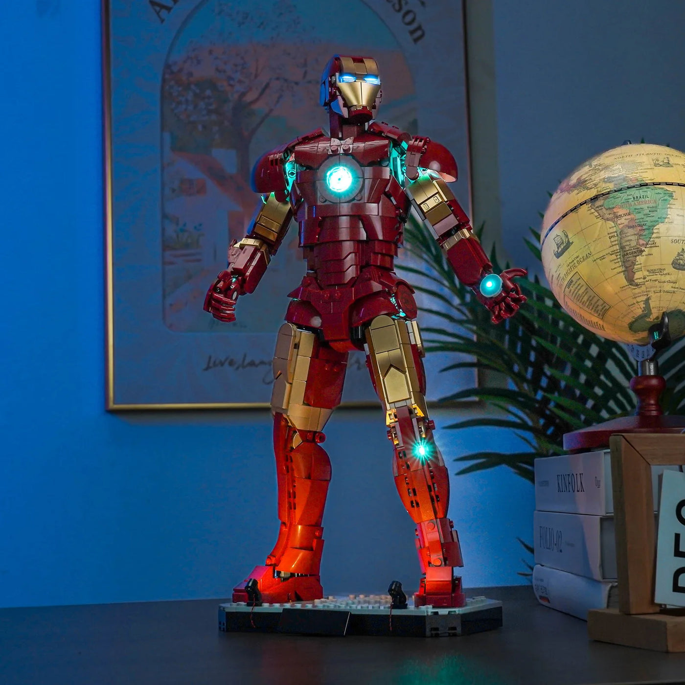 custom LED lighting for LEGO® Marvel Iron Man Mark 3 Collectors' Edition #76344, showcase lighting view