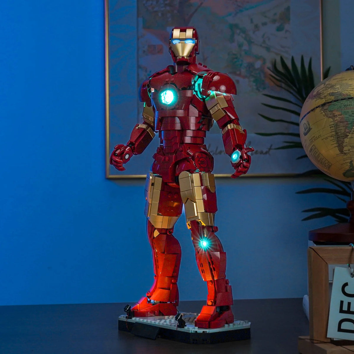 showcase lighting view: Bright My Bricks display light kit for LEGO® Marvel Iron Man Mark 3 Collectors' Edition #76344