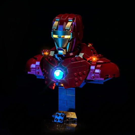RGB LED light kit for LEGO® Marvel Iron Man MK4 Bust #76327, brightened interior detail