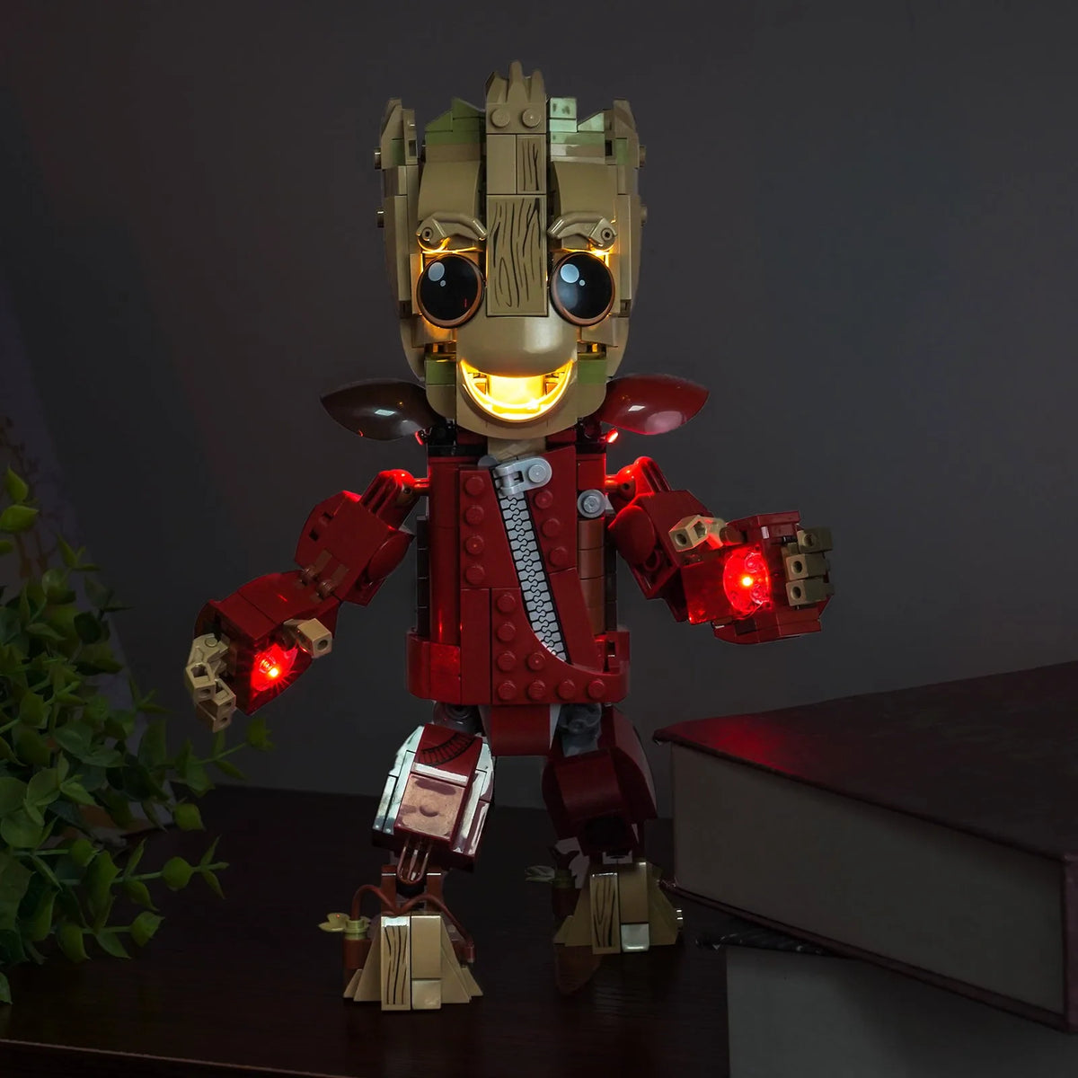 LEGO® Marvel Ravager Jumpsuit Groot #76341 — brightened interior detail (premium LED light kit)