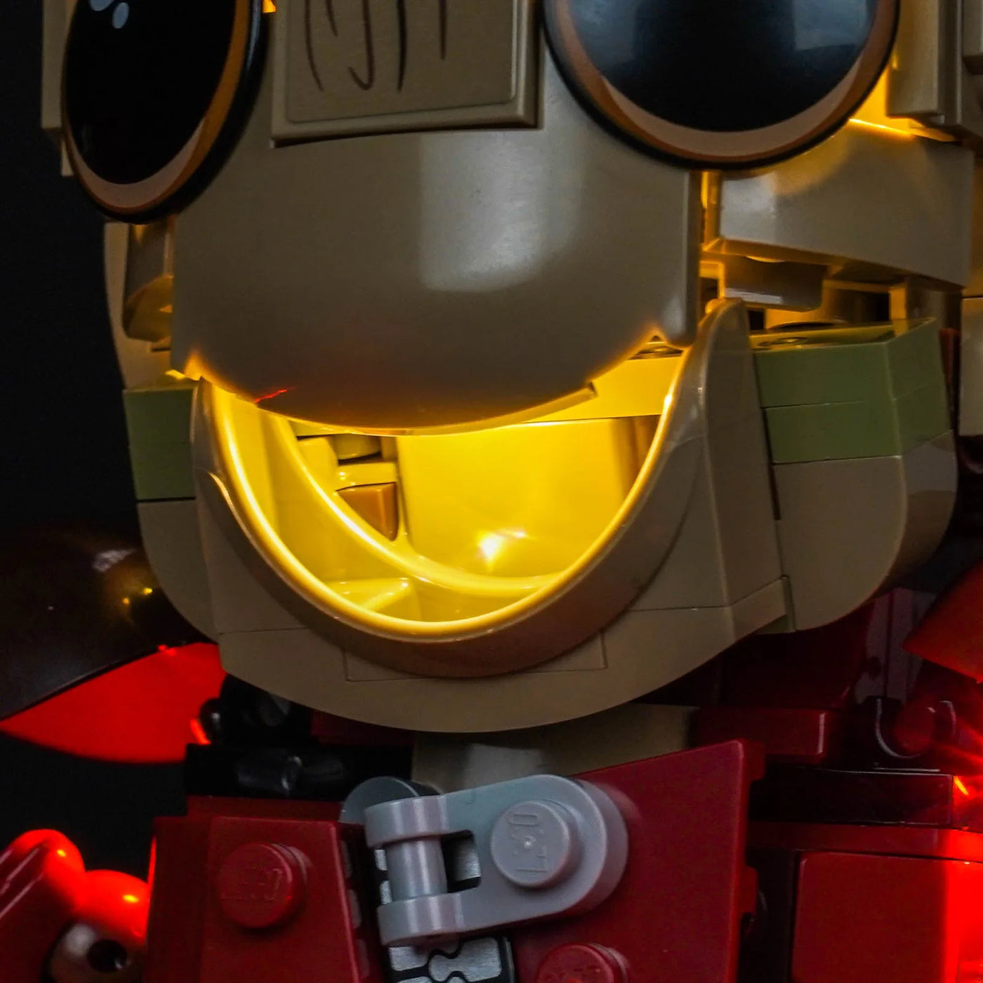 Bright My Bricks LED lights for LEGO® Marvel Ravager Jumpsuit Groot #76341 — front view fully lit