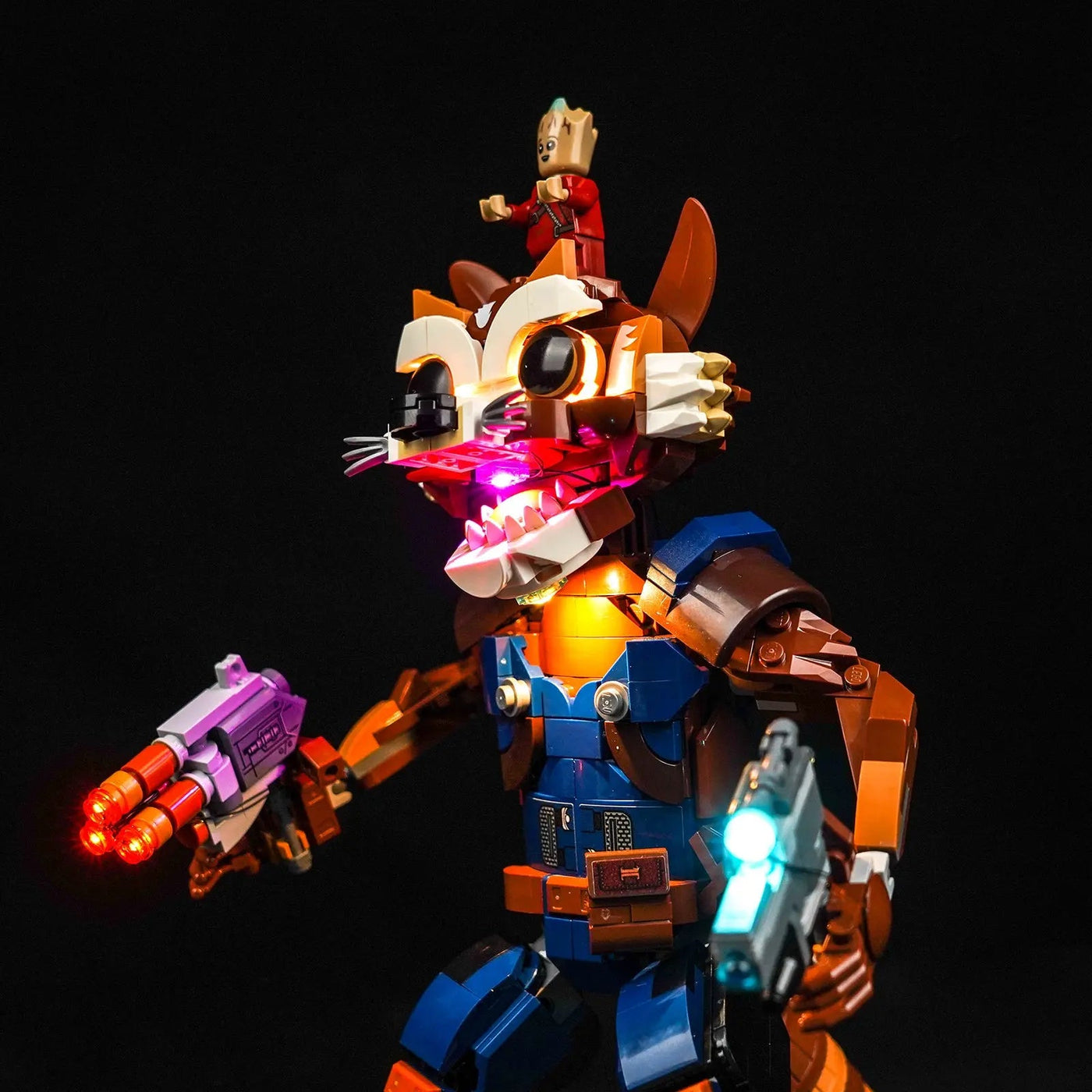 DIY LED light kit for LEGO® Marvel Rocket & Baby Groot #76282, LED strips and bricks detail