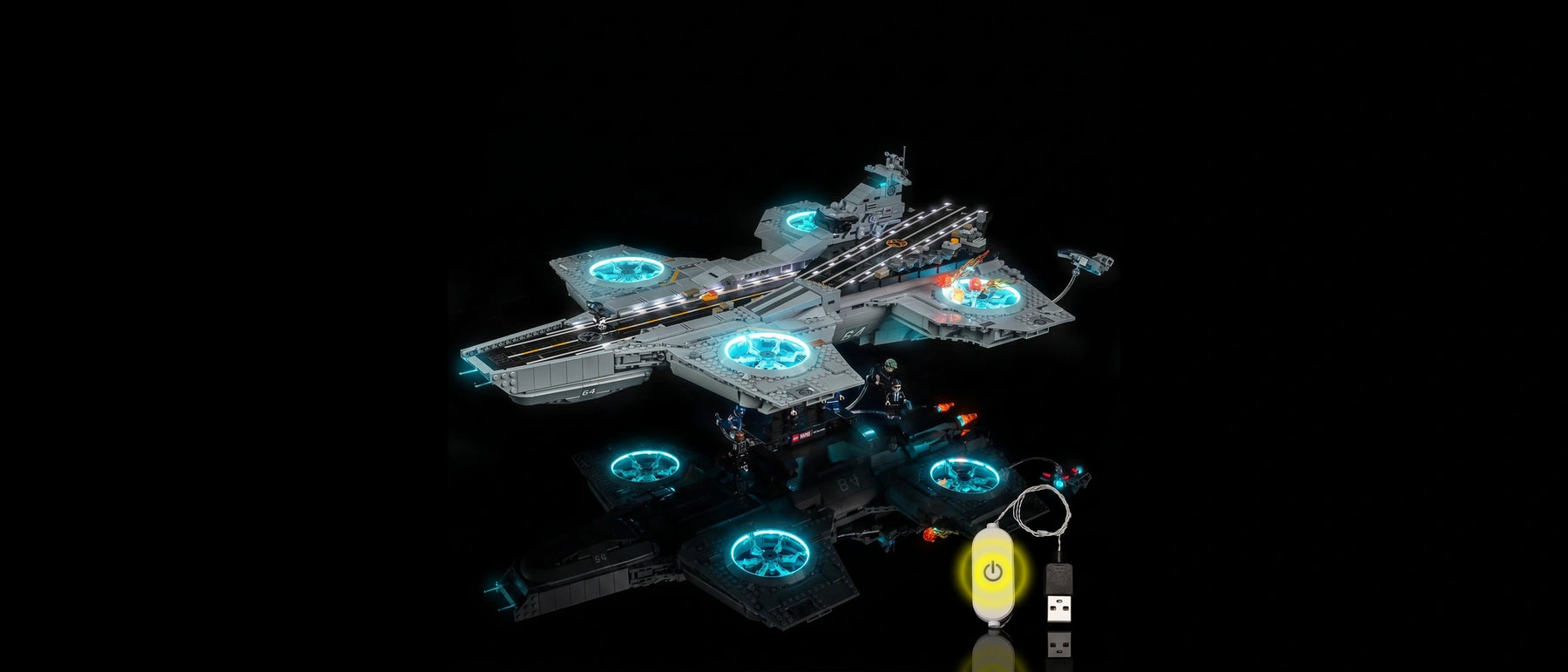 Light Kit for LEGO® Marvel S.H.I.E.L.D. Helicarrier #76354 — lit with the LED light kit