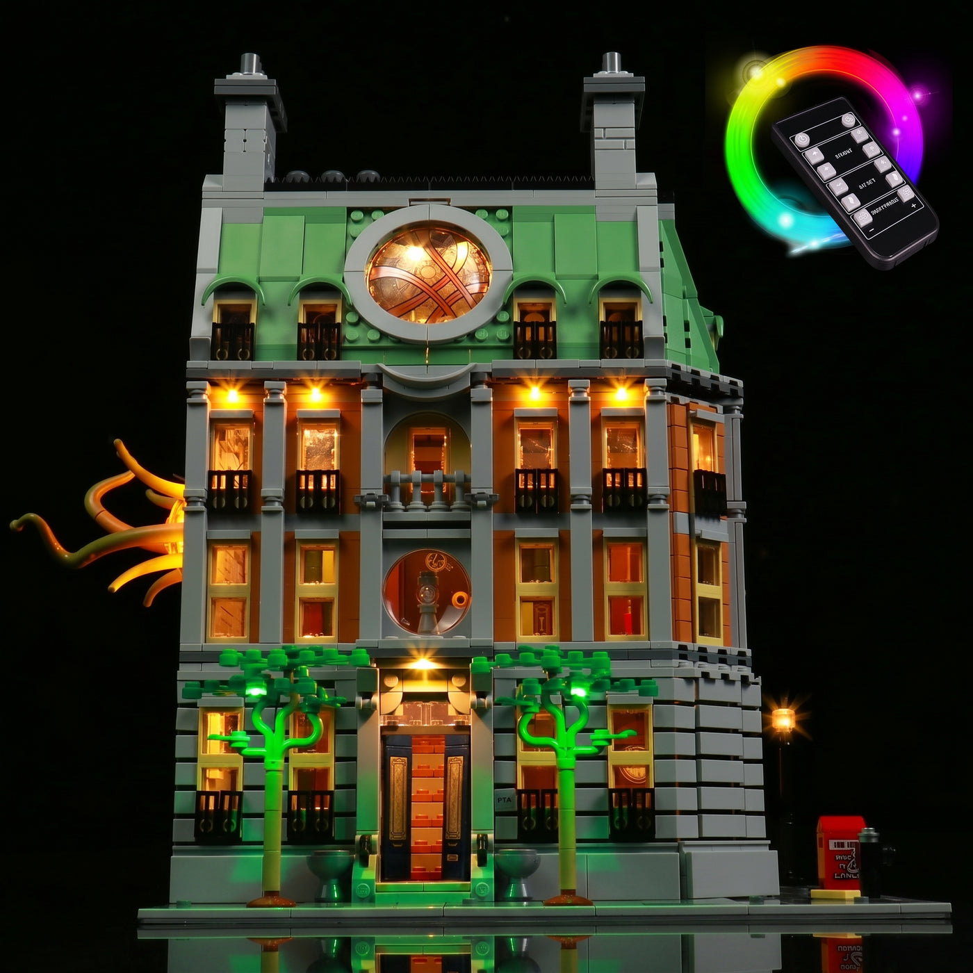 before-and-after lighting: Bright My Bricks RGB LED light kit for LEGO® Marvel Sanctum Sanctorum #76218