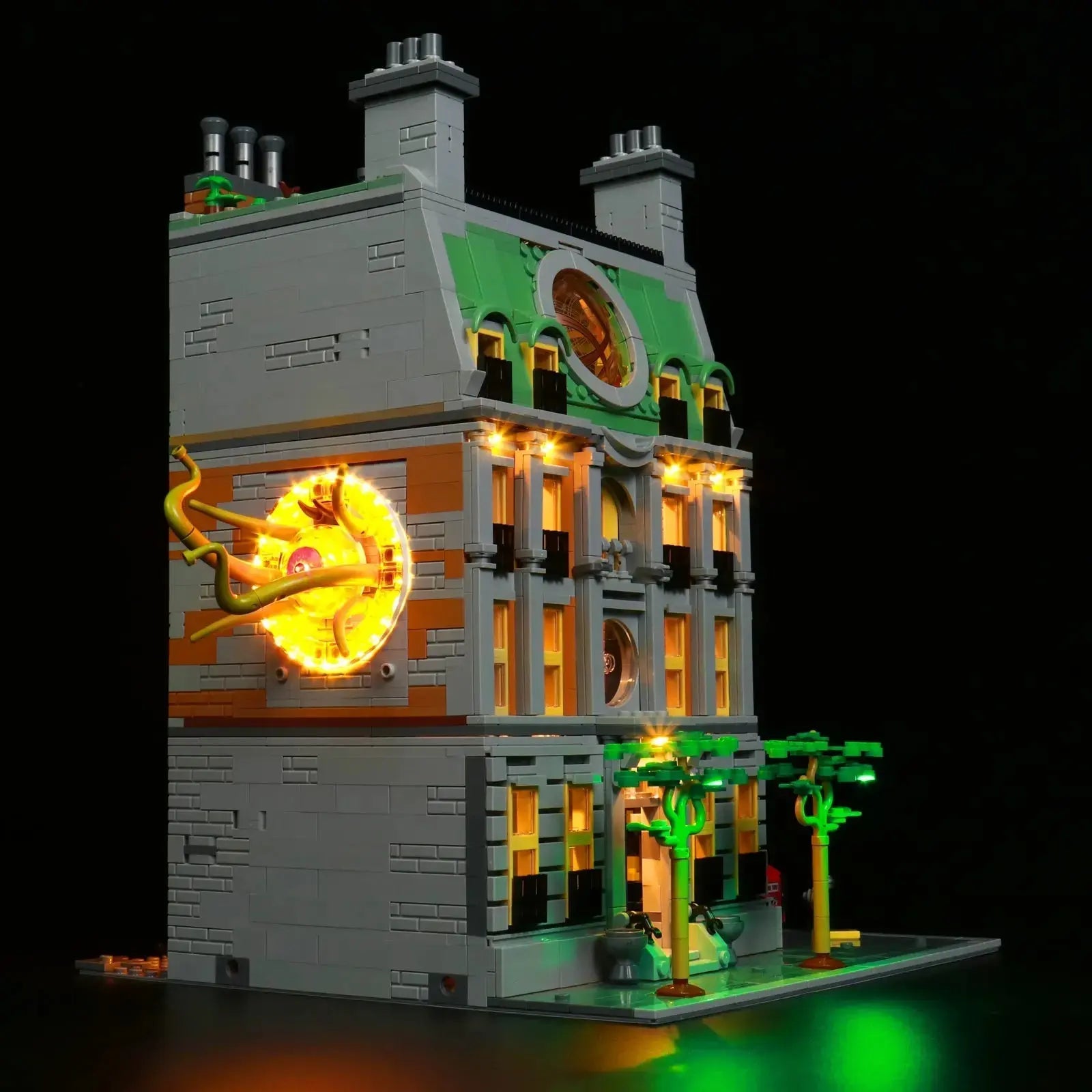 Close-up of LED lights on LEGO Marvel Sanctum Sanctorum #76218