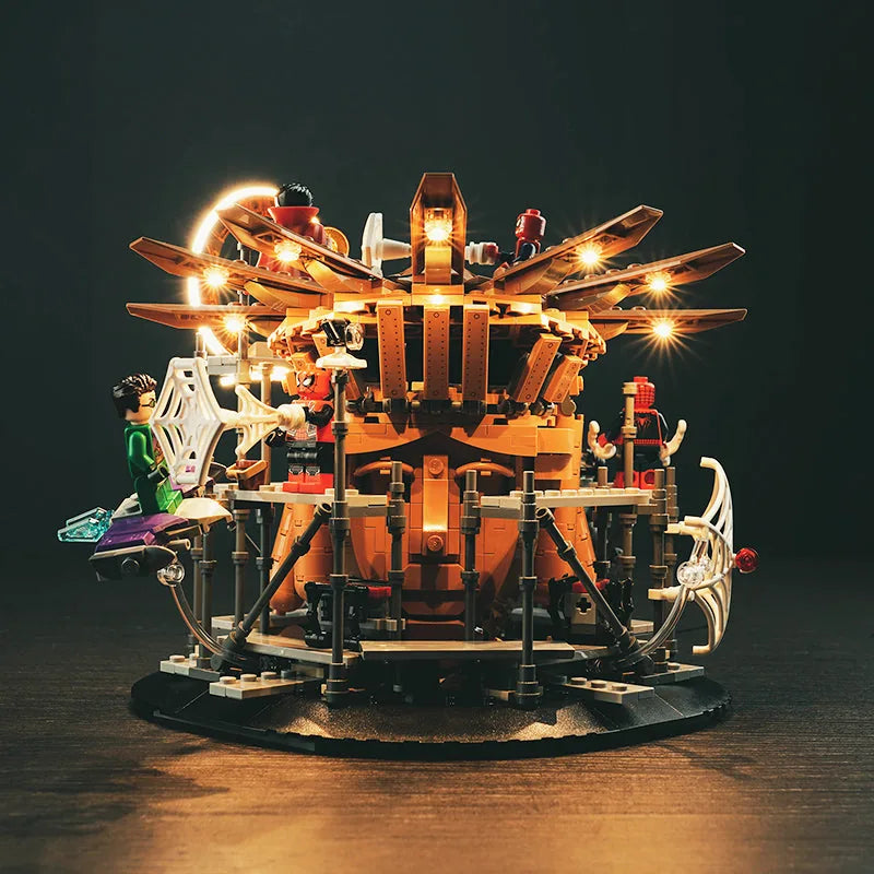USB-powered LED light kit for LEGO® Marvel Spider-Man Final Battle #76261, installed and glowing