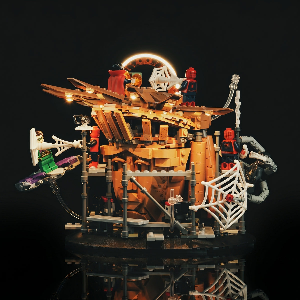 Bright My Bricks LED lights for LEGO® Marvel Spider-Man Final Battle #76261 — display lighting in a dark room