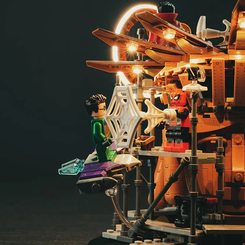 LEGO® Marvel Spider-Man Final Battle #76261 before-and-after lighting, with the premium LED light kit