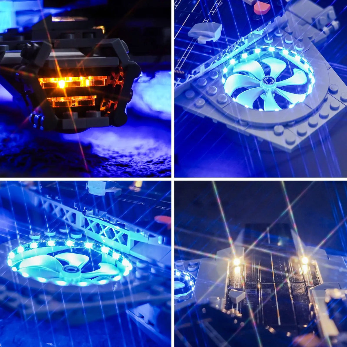 LEGO® Marvel The Avengers Helicarrier #76295 — side angle with lights on (display light kit)