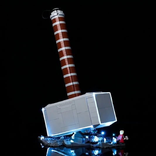 LEGO® Marvel Thor's Hammer #76209 close-up of the LED lighting detail, with the light kit