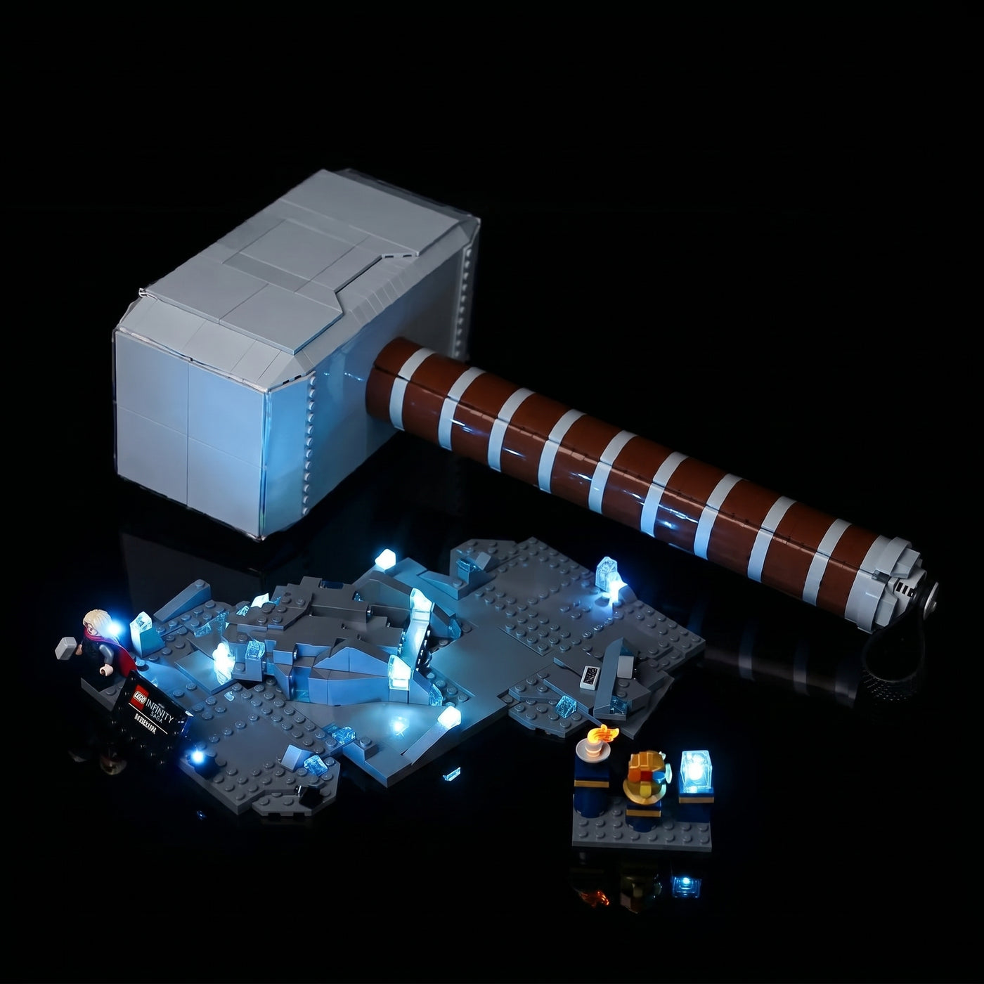 Bright My Bricks light kit for LEGO® Marvel Thor's Hammer #76209 — front view fully lit