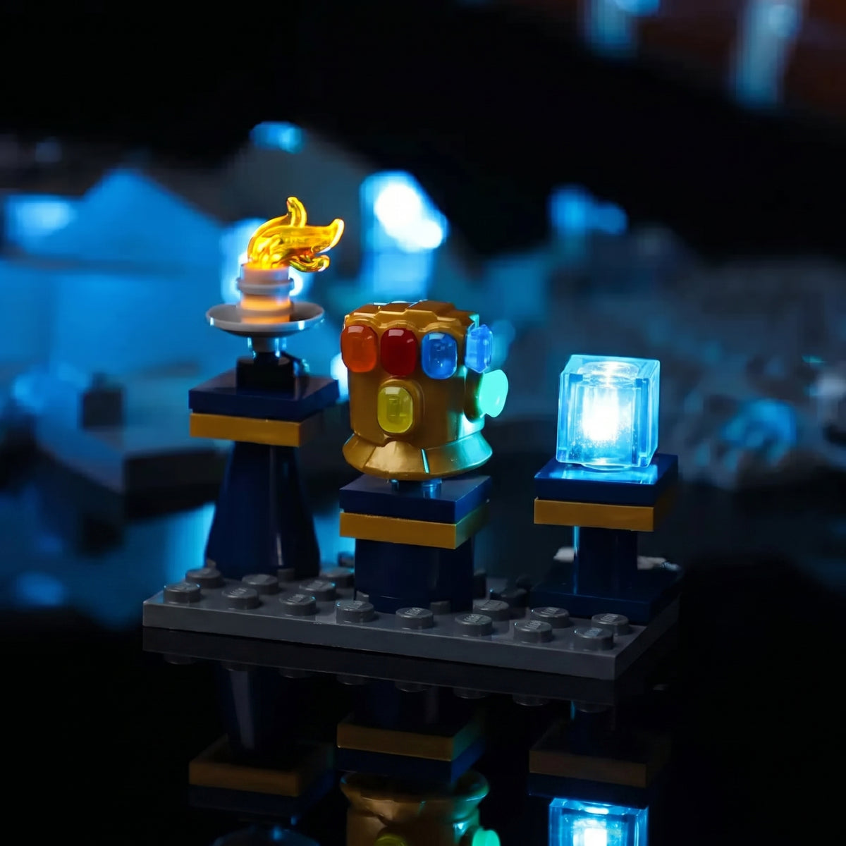 Bright My Bricks custom LED lighting for LEGO® Marvel Thor's Hammer #76209 — lighting effect on the build