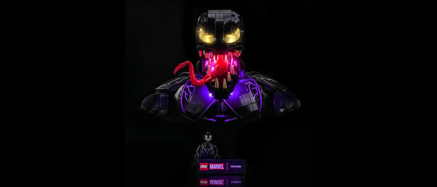 Light Kit for LEGO® Marvel Venom Bust #76356 — lit with the LED light kit