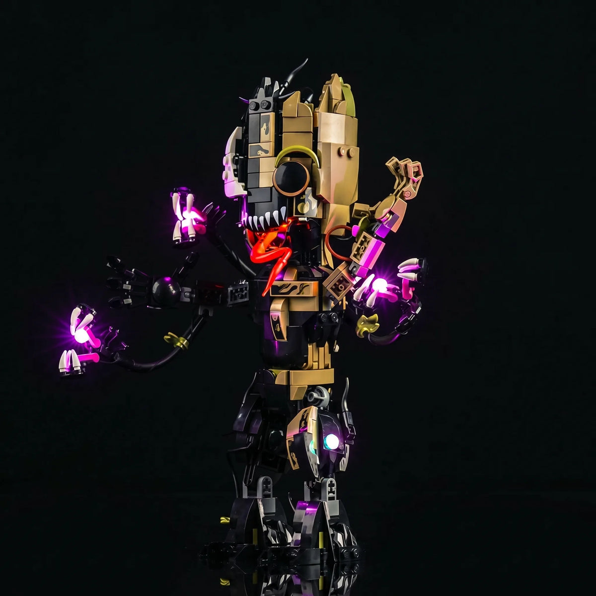 LEGO® Marvel Venomized Groot #76249 — installed and glowing (LED light kit)