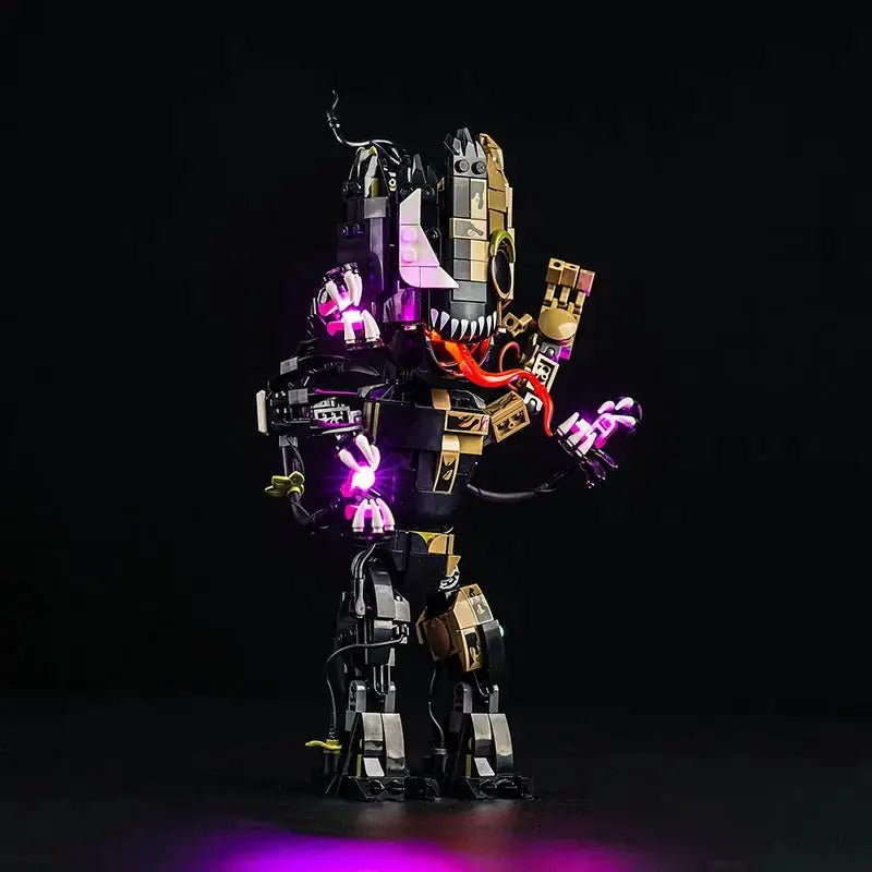LEGO Marvel Venomized Groot #76249 illuminated at night