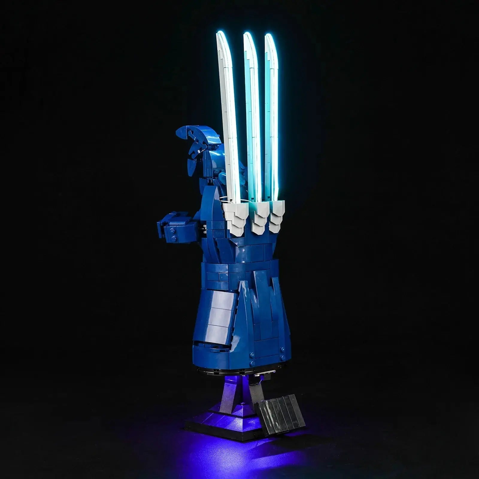 Bright My Bricks USB-powered LED light kit for LEGO® Marvel Wolverine's Adamantium Claws #76250 — illuminated at night