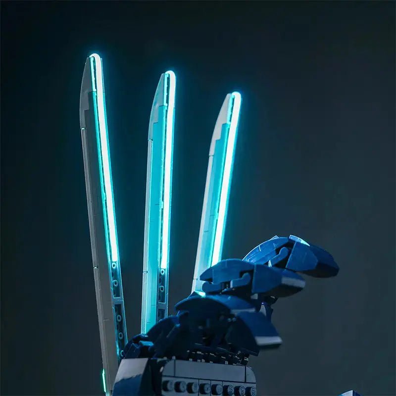 LEGO® Marvel Wolverine's Adamantium Claws #76250 — before-and-after lighting (RGB LED light kit)