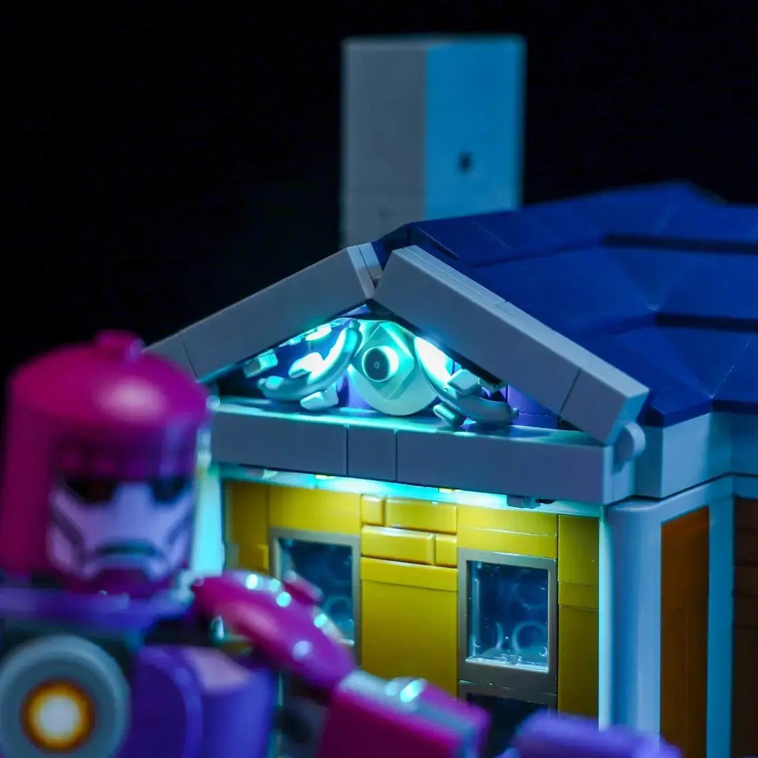 display light kit for LEGO® Marvel X-Men: The X-Mansion #76294, side angle with lights on