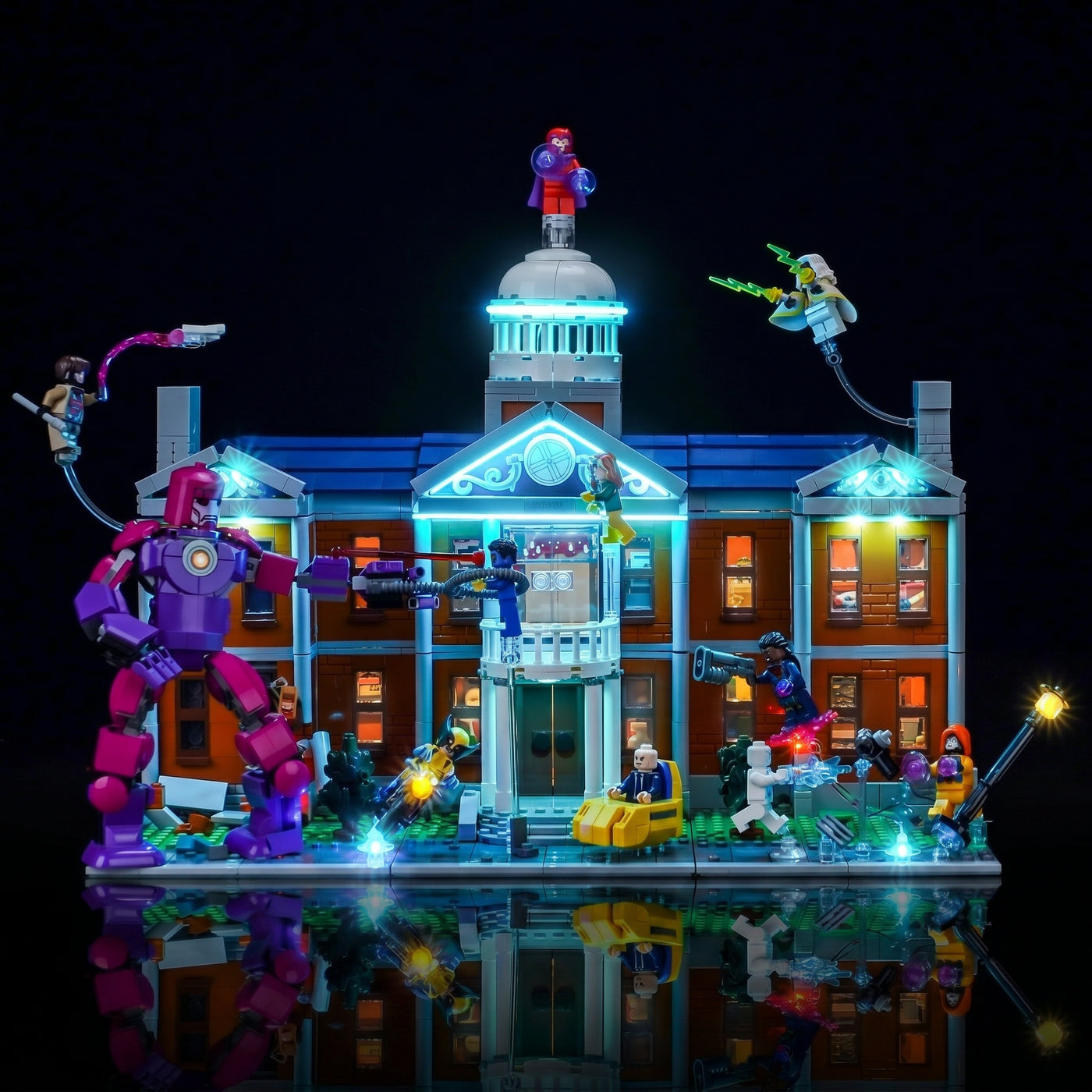 fully illuminated on display: Bright My Bricks LED lights for LEGO® Marvel X-Men: The X-Mansion #76294