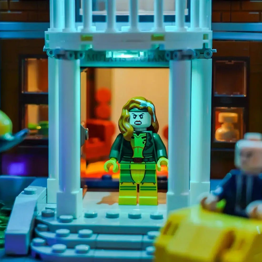 LEGO® Marvel X-Men: The X-Mansion #76294 — installed and glowing (LED lights)